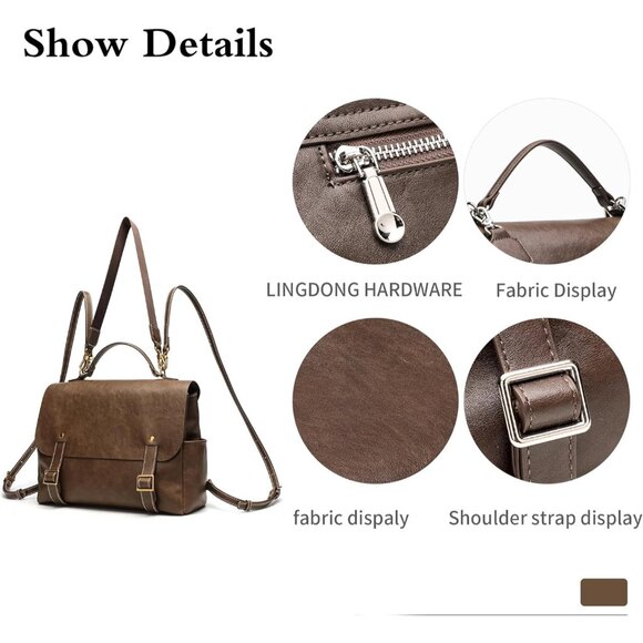 Light Brown PU Leather Backpack Purse for Women, Anti-Theft, Small Travel, Styli - Picture 3 of 7